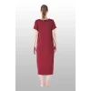 Estiva 25234 Kadın Likra Viskon Kısa Kol Cepli Midi Elbise