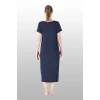 Estiva 25234 Kadın Likra Viskon Kısa Kol Cepli Midi Elbise