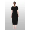 Estiva 25234 Kadın Likra Viskon Kısa Kol Cepli Midi Elbise