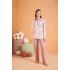 PJS 28016 Kadın Uzun Kol Yarı Patlı Desenli Pijama Takım