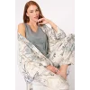 Anıl 5805 Viskon Çiçek Desenli Nakış Detaylı Sabahlıklı Pijama Takımı