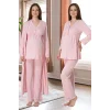 Effortt 4054 Biye Detaylı Sabahlıklı Lohusa Pijama Takımı