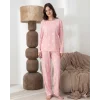 Lindros 0532 Kadın Süet Uzun Kol Pijama Takımı