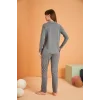 PJS 28049 Kadın Uzun Kol Önü Düğmeli Pijama Takım