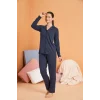 PJS 28090 Kadın Gömlek Yaka Patlı Pijama Takımı