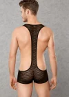 Doreanse 3011 Erkek Siyah Dantelli Transparan Askılı Fantezi Bodysuit