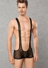 Doreanse 3011 Erkek Siyah Dantelli Transparan Askılı Fantezi Bodysuit