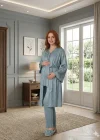Bone 6201 Kadın Jakar Saten Sabahlıklı Lohusa Pijama Takımı
