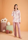 PJS 28016 Kadın Uzun Kol Yarı Patlı Desenli Pijama Takım