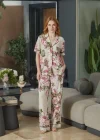 Aqua 26546 Kadın Desenli Düğmeli Kısa Kol Pijama Takım