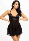 For Dreams 9107 Dantel Bağcıklı Ince Askılı Transparan Gecelik