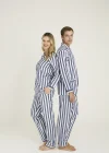Kocabey 4007 Mavi Gaffur & Gaffuriye Çizgili Poplin Çift Pijama Takımı