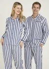 Kocabey 4007 Mavi Gaffur & Gaffuriye Çizgili Poplin Çift Pijama Takımı