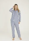 Kocabey 4007 Mavi Gaffur & Gaffuriye Çizgili Poplin Çift Pijama Takımı