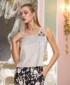 Aqua 25197 Saten Desenli Sabahlıklı 3lü Pijama Takımı