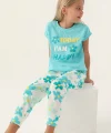 Roly Poly 3394-2 Kız Çocuk Çiçekli Kısa Kol Pijama Takım