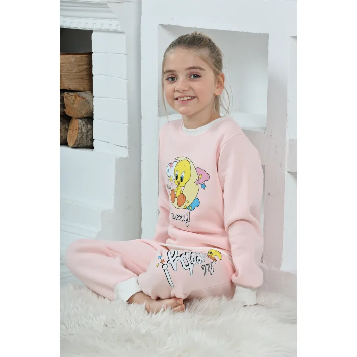 Kapitex 6181 Kız Çocuk Twety Baskılı Uzun Kol Pijama Takımı