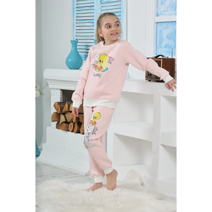 Kapitex 6181 Kız Çocuk Twety Baskılı Uzun Kol Pijama Takımı