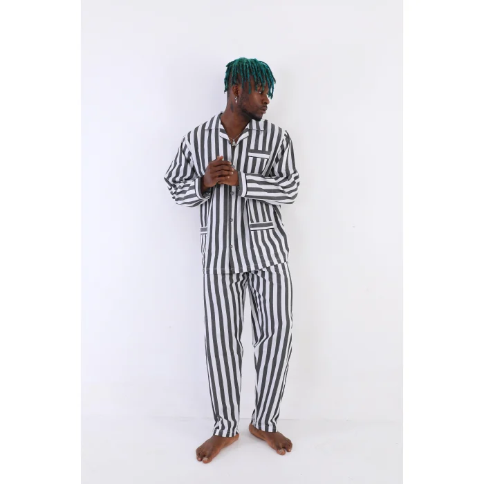 Kocabey 4007 Antrasit Gaffur & Gaffuriye Çizgili Poplin Çift Pijama Takımı