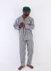 Kocabey 4007 Antrasit Gaffur & Gaffuriye Çizgili Poplin Çift Pijama Takımı
