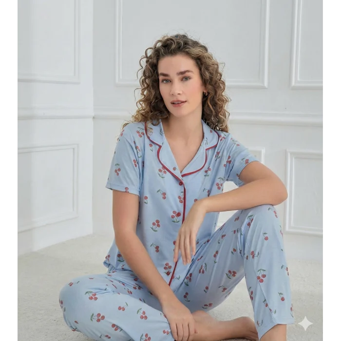 Mihra 90141 Kadın Boydan Düğmeli Pijama Takımı