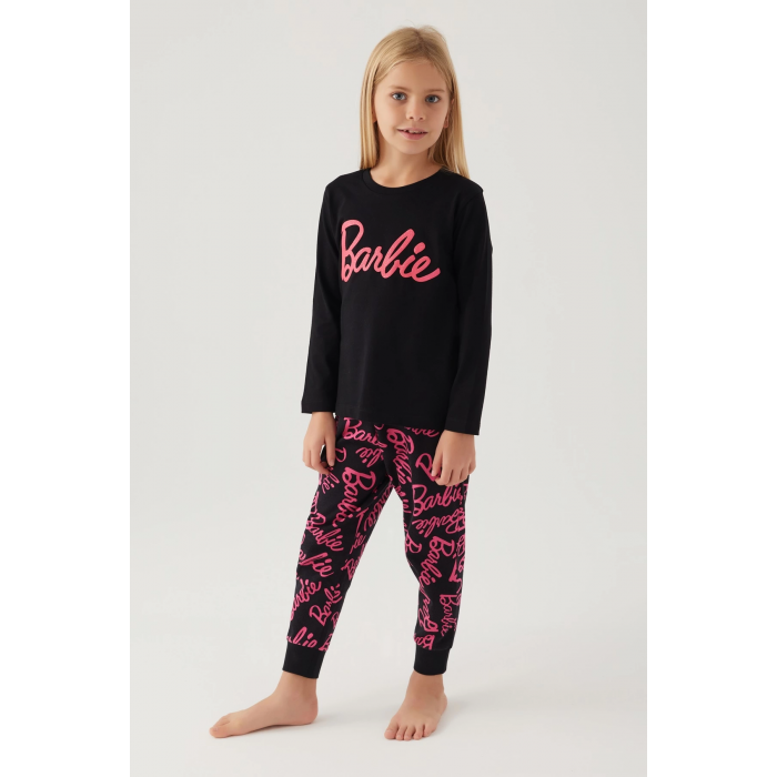 Barbie L1766-3 Kız Çocuk Uzun Kol Pijama Takımı