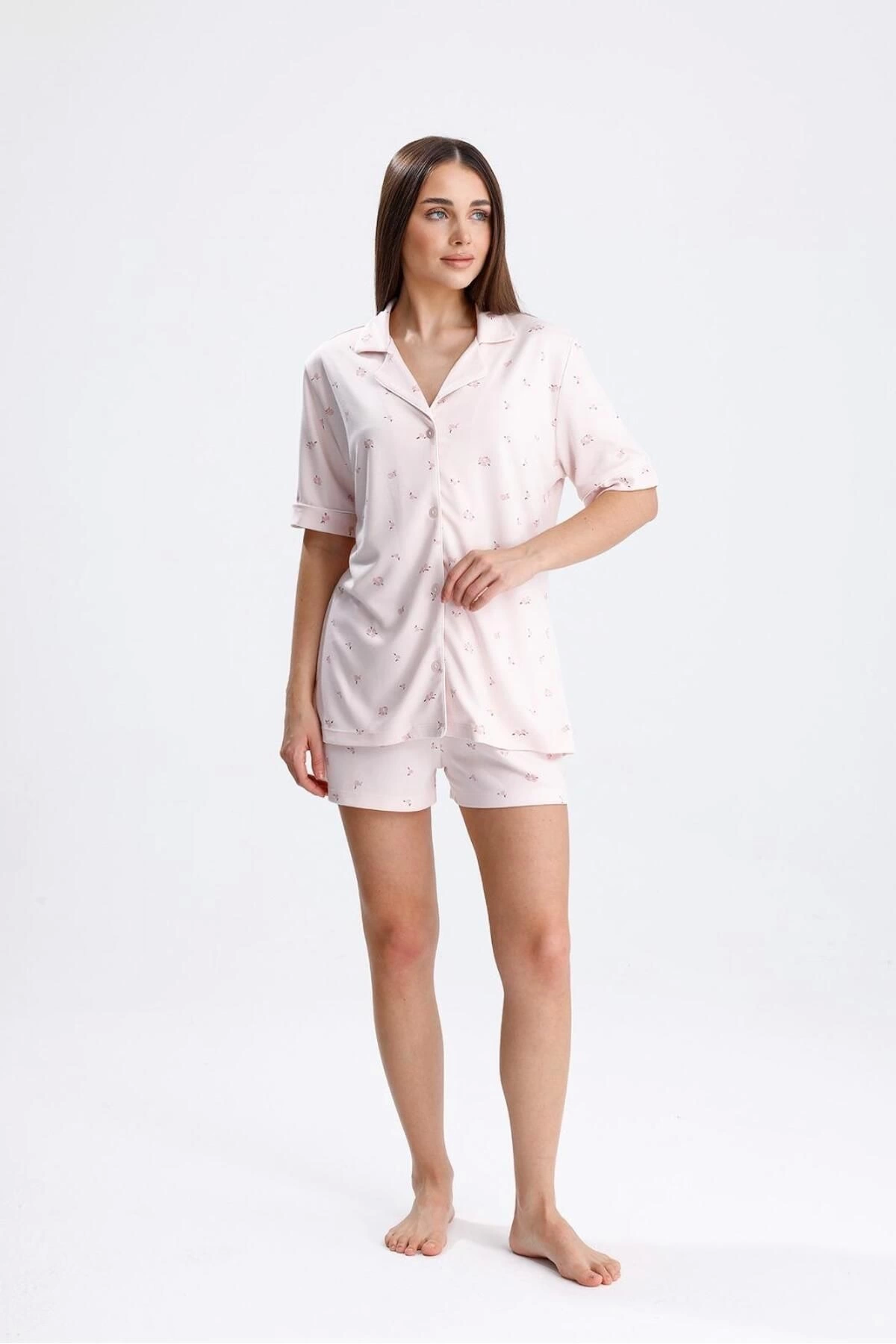 Espuar 768 Women's Floral Front Button Shorts Set