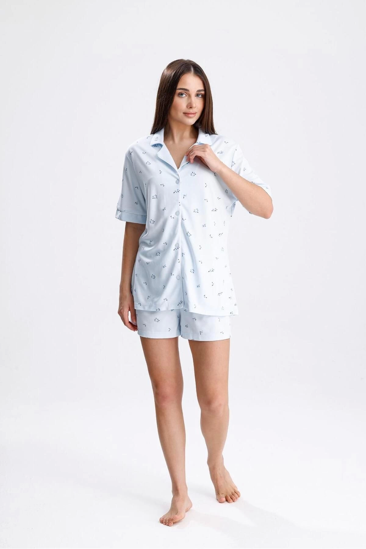 Espuar 768 Women's Floral Front Button Shorts Set