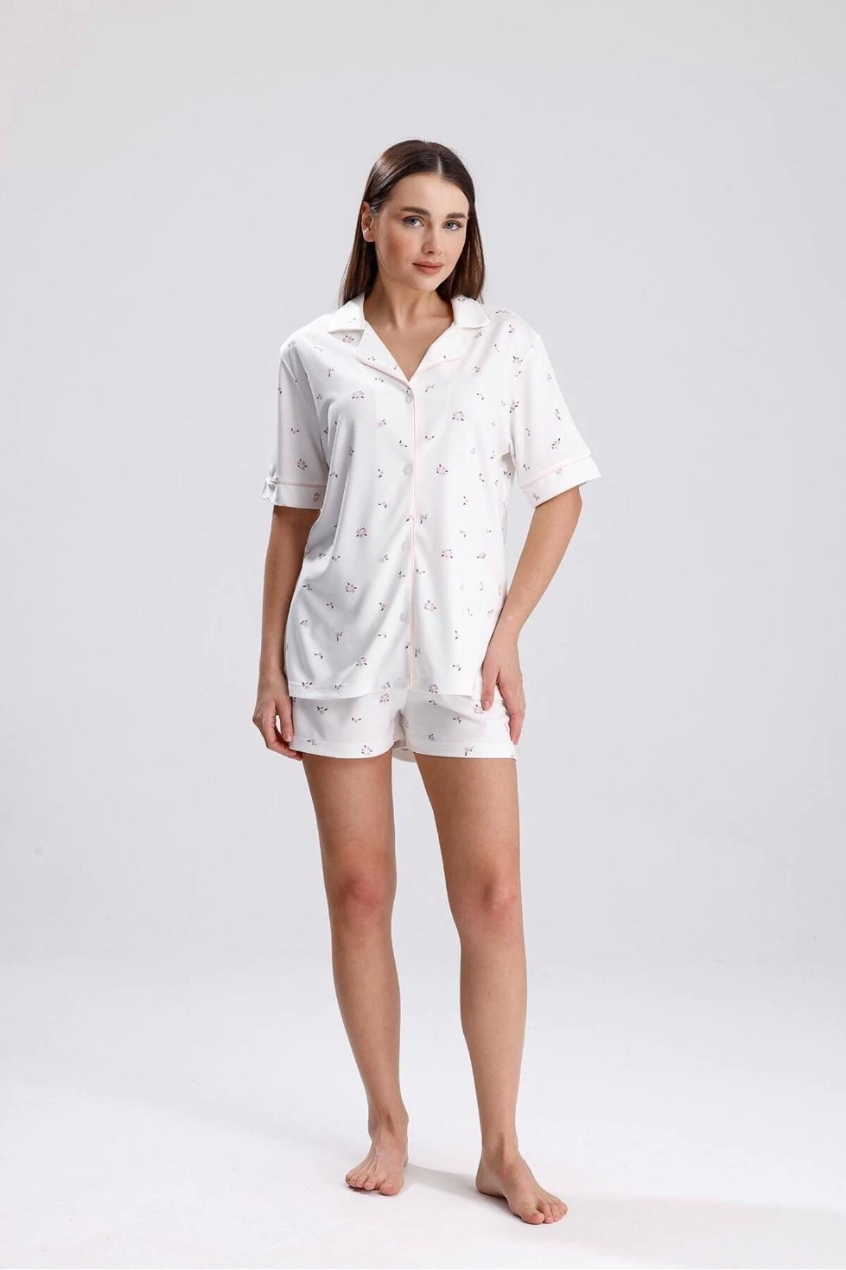 Espuar 768 Women's Floral Front Button Shorts Set