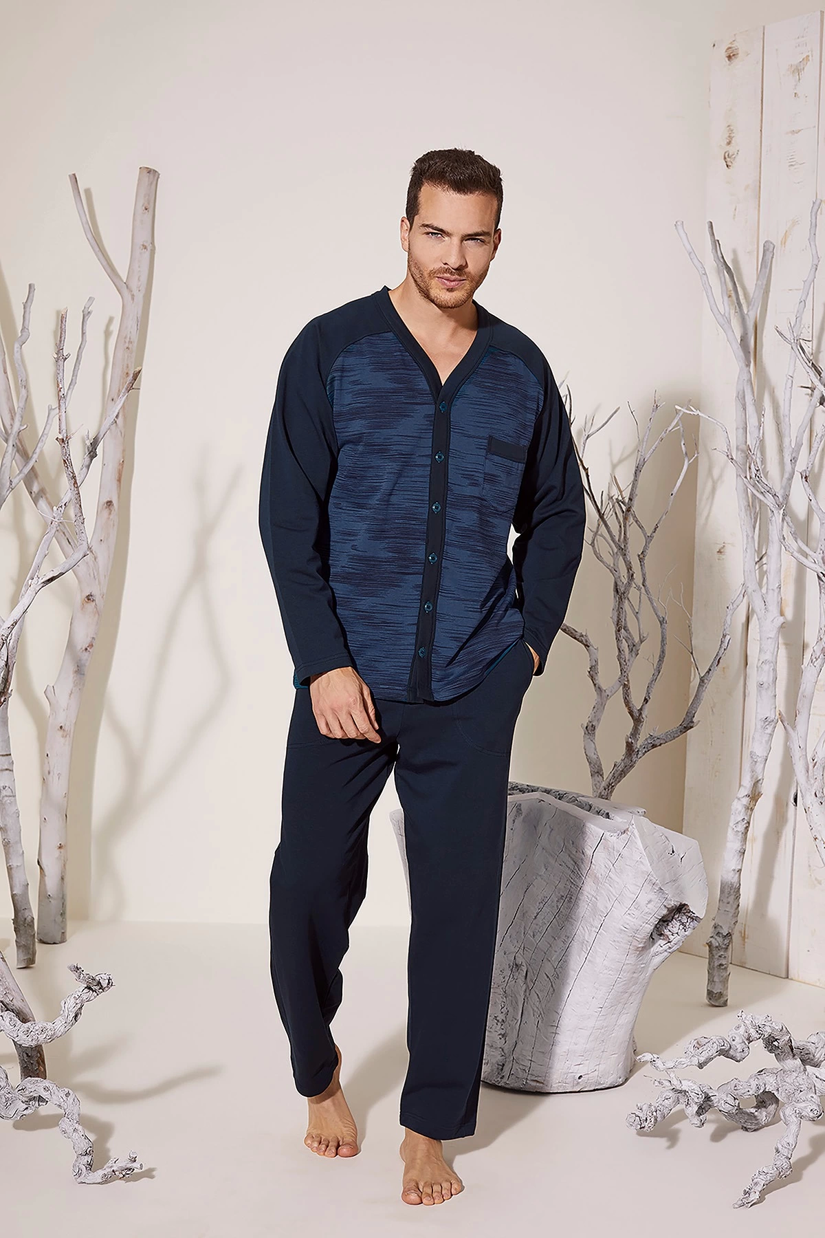 Kocabey 8025 Erkek V Yaka Boydan Düğmeli Pijama Takımı