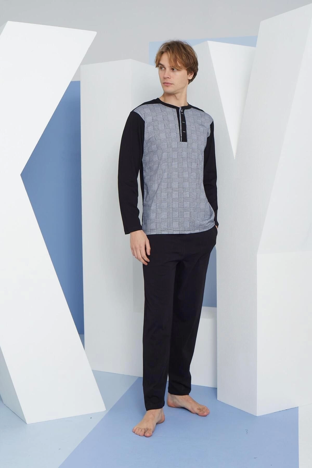 Kocabey 9132 Battal Erkek Midi Yaka Pijama Takımı