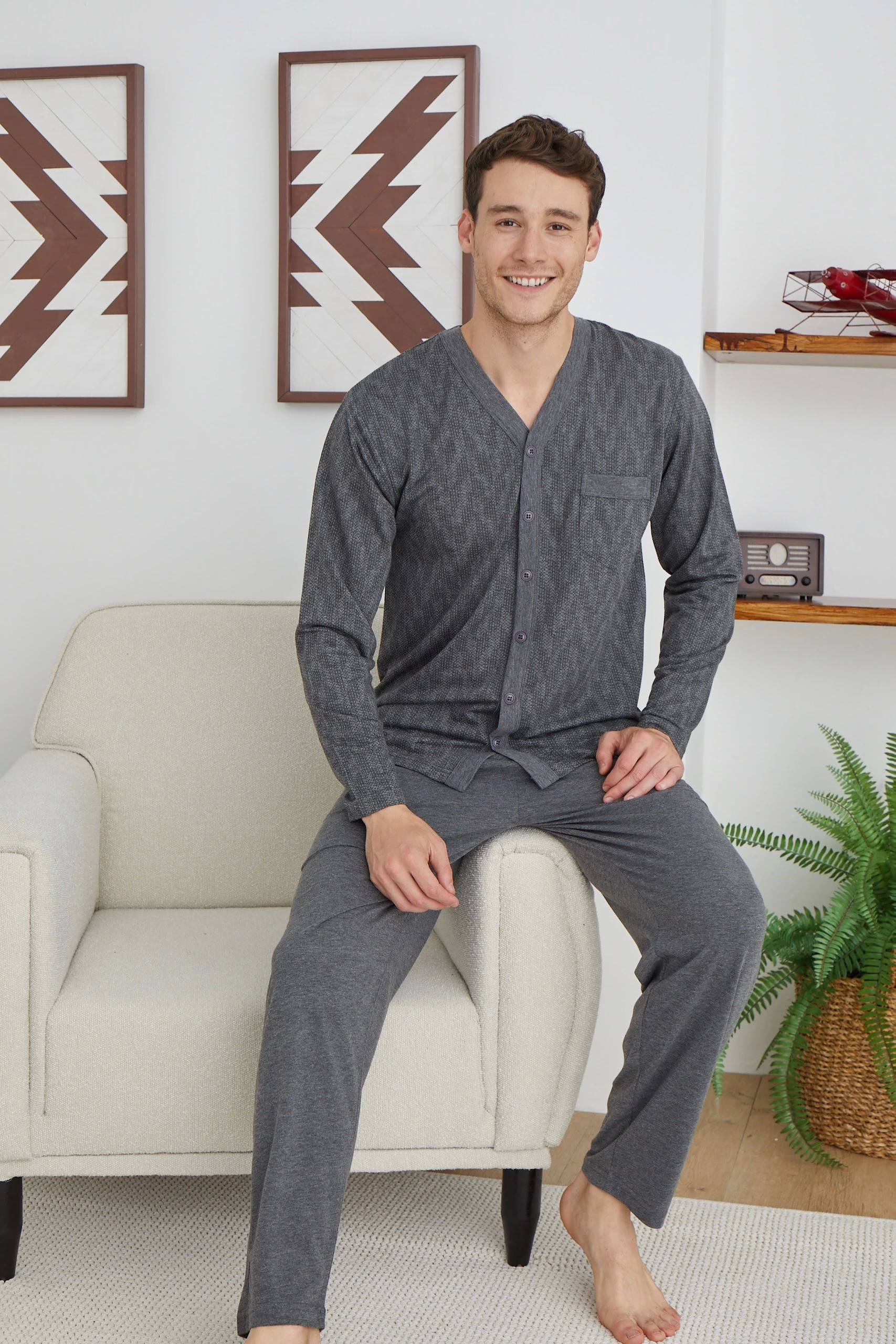Kocabey 9252 Erkek V Yaka Boydan Düğmeli Pijama Takımı
