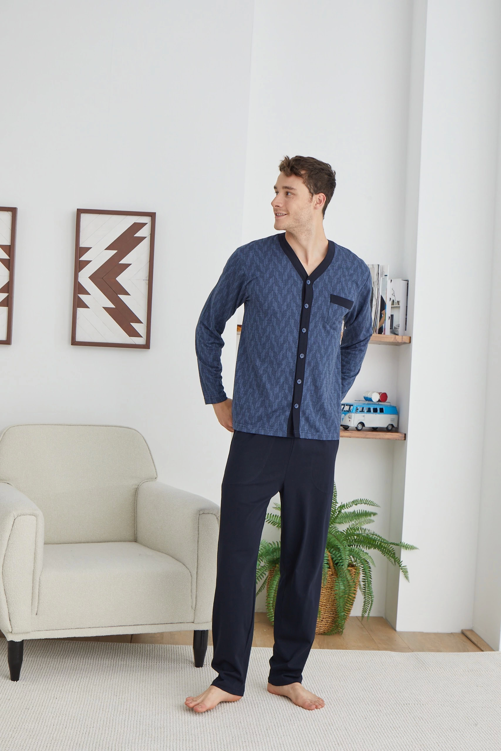 Kocabey 9252 Erkek V Yaka Boydan Düğmeli Pijama Takımı