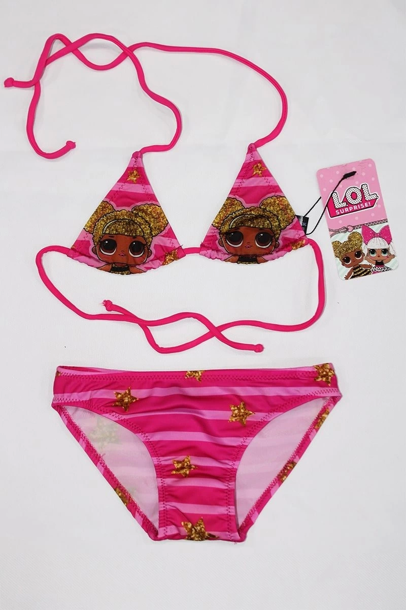 Lol Bebekli Sarı Yıldızlı Kız Çocuk Üçgen Bikini Takımı