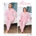 Alissa 6144 Bayan Pembe Çizgili Patlı Uzun Kol Pijama Takımı