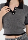 Antrasit Kısa Kollu Polo Yaka Kazak