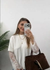 Beyaz Dantel Detay Tshirt