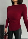 Bordo Asimetrik Detay Bluz