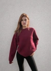 Bordo Taş Detay Sweatshirt