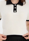Ekru Kısa Kollu Polo Yaka Kazak