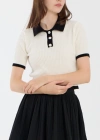 Ekru Kısa Kollu Polo Yaka Kazak