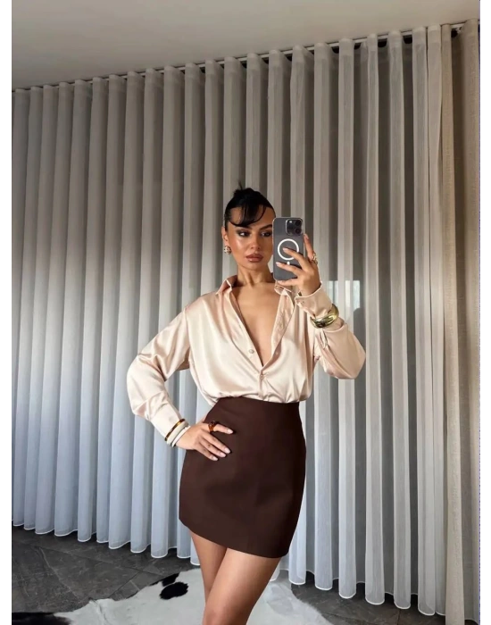 Bej Saten Gömlek