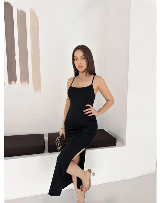 Siyah İp Askılı Elbise