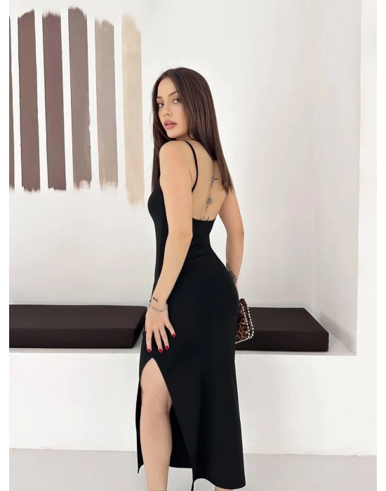 Siyah İp Askılı Elbise