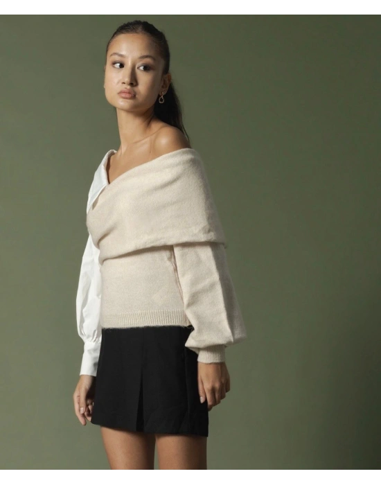 Bej Gömlek Detay Kazak