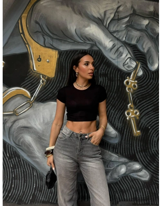 Siyah Kısa Kollu Crop