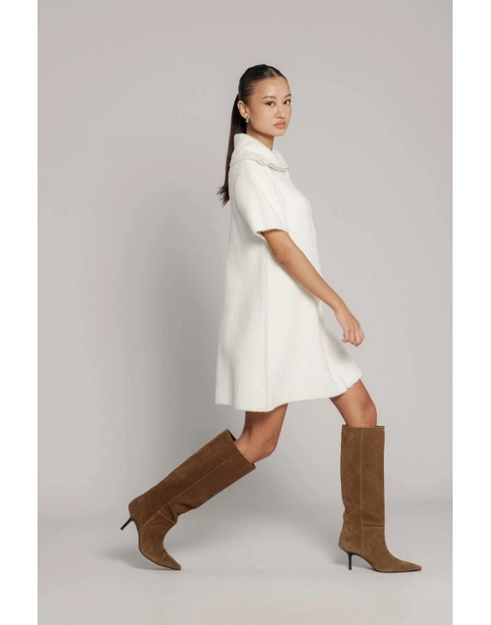 Beyaz Sakallı Fermuarlı Elbise