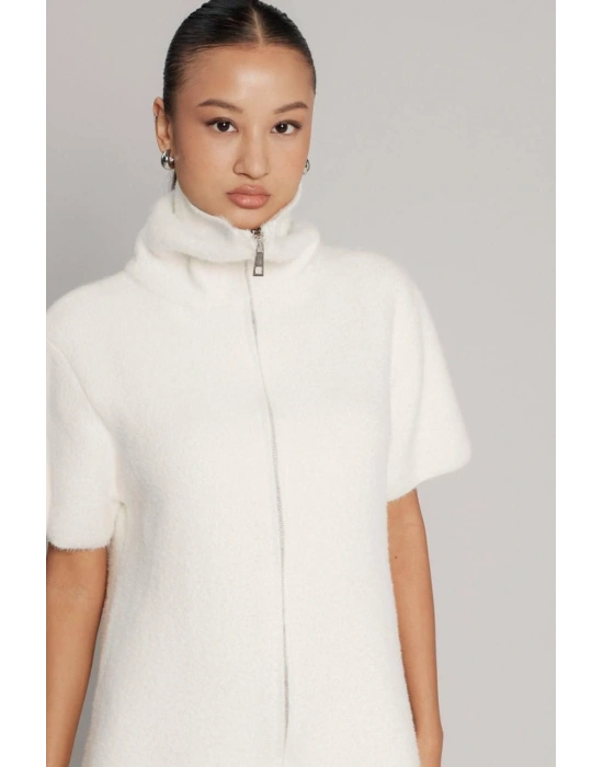 Beyaz Sakallı Fermuarlı Elbise