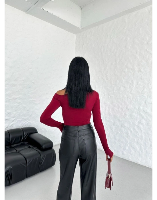 Bordo Kayık Yaka Bluz