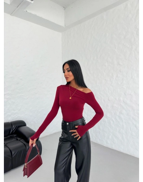 Bordo Kayık Yaka Bluz